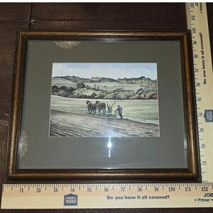 A. M. Parkin Ploughing Kemsing Hand Colored Print 1930s Framed Rural Art Kent